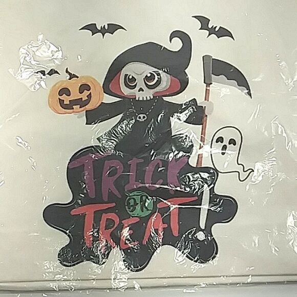 Halloween Bag Tote Treat Zipper Canvas Grim Reaper Large Colorful NEW 16… - Picture 5 of 8